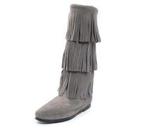 Minnetonka Calf Hi 3-layer Fringe, Women's Mocassins Boots, Grey, 4 UK