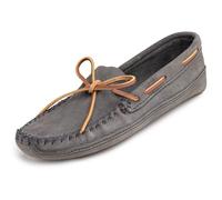 Minnetonka Men's Double Bottom Soft Leather Sole, Grey Ruff, 6 UK