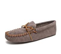 Minnetonka Men's Leather Laced Soft Leather Sole Moccasin, Grey, 7.5