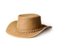 Minnetonka Unisex Fold Up Hat - Flat Brimmed Cowboy Hat with Portable Fold-Up Design and Reinforced Brim, Tan, M