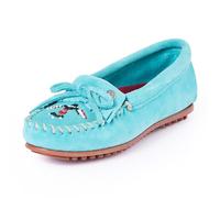 Minnetonka Women s Thunderbird Animikii Hardsole Moccasins for Women with a Classic Leather Moccasin Silhouette, Cushioned Footbed, and Beaded Moccasin Design, Turquoise, Size 8