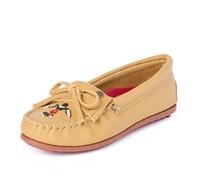 Minnetonka Women’s Thunderbird “Animikii” Hardsole - Moccasins for Women with a Classic Leather Moccasin Silhouette, Cushioned Footbed, and Beaded Moccasin Design, Natural, 5.5