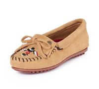 Minnetonka Women s Thunderbird Animikii Hardsole Moccasins for Women with a Classic Leather Moccasin Silhouette, Cushioned Footbed, and Beaded Moccasin Design, Brown, Size 10