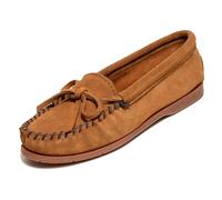 Minnetonka Women’s Tie Slip On -Moccasins for Women, Classic Leather Loafer Silhouette, Cushioned Footbed, Brown, 6 UK