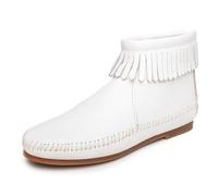 Minnetonka Women's Back-Zipper Bootie, White Leather, 9.5