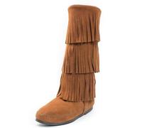 Minnetonka Women's Calf Hi 3-Layer Fringe Boot Slippers