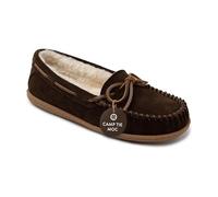 Minnetonka Women's Camp Tie Moc - Indoor/Outdoor Cozy Slippers with Durable Sole, Chocolate, 6 UK