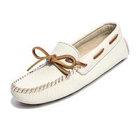 Minnetonka Women's Classic Driving Moccasin, Off-white, 6.5