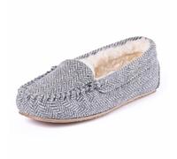 Minnetonka Women's Cosi Venetian and Cosi Junior Trapper Faux Fur Lined Slippers, Grey Herringbone Venetian, 7 UK