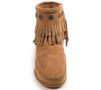 Minnetonka Women's Double Fringe Side Zip Boot Moccasin, Taupe, 7 UK