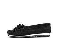 Minnetonka Womens Kilty Plus Moccasin, Black Suede, Size 10