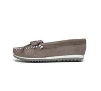 Minnetonka Women's Kilty Plus Suede Moccasins with Water Resistant Treatment 6 W Grey