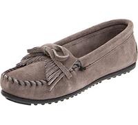 Minnetonka Women's Kilty Suede Hardsole Moccasin, Grey, 7.5 M US