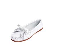 Minnetonka Women's Kilty Suede Hardsole Moccasin, White, 6 UK