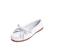Minnetonka Women's Kilty Suede Hardsole Moccasin, White, 7.5