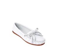 Minnetonka Women's Kilty Suede Hardsole Moccasin, White, 9 UK