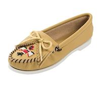Minnetonka Women's Thunderbird Smooth Leather Boat Sole Moccasin, natural, 6.5 UK