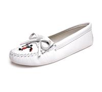 Minnetonka Women's Thunderbird Soft Leather Sole Moccasin, White Smooth, 7.5
