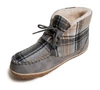 Minnetonka Women's Torrey Suede Indoor and Outdoor Bootie Slippers 6 M Grey Plaid Combo, Grey Plaid Combo, 4 UK
