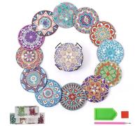 Minnhua 12Pcs Diamond Art Coasters Kits with Holder Mandala Diamond Painting Coasters Kit 5D DIY Diamond Crafts Painting Coasters for Adults Kids Beginners