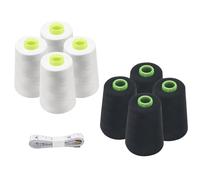 Minnhua 8Rolls 5000 Yards Overlocking Sewing Machine Polyester Thread Sewing Thread Overlocker Thread 40S/2 Black White Sewing Thread Cones with Measuring Tape for Hand and Machine Sewing Crafts