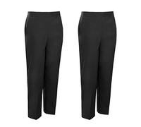 Minni Rossa Ladies Straight Leg Bi-Stretch Trousers Pack of Two Half Elastic Waist Office School Work Plain Pants (14 Short, 2X Black Trousers)