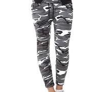 Minni Rossa Ladies Womens Army camo Print Stretch Jogger Cuffed Bottom Pocket Trouser Elasticated Waist Plus Size (M-L, Grey Camouflage)