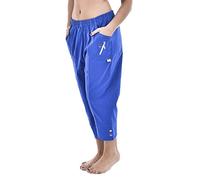 Minni Rossa Women Ladies Summer Three Quarter Crop Shorts Elasticated Waist Cotton Stretch Capri Cropped 3/4 Trousers Size 10-24 (14, Royal)