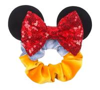 Minnie Inspired Hair Scrunchie with Mouse Ears and Bow - Hand Finished Blue and Yellow Theme Hair Accessory