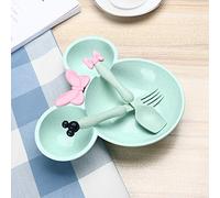 Minnie Mickey Shaped Baby Children Food Children Dinner Set Plates with Fork Spoon (Mint)