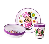 Minnie Mouse 3pcs Reusable Bicolor Kids Dinner Tableware Set | Premium Plastic Dinnerware Sets Includes Toddler Cups, Plates and Bowls, 100% Safe, BPA Free & Certified Food Safe (US/EU)