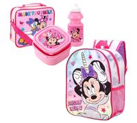 Minnie Mouse 4 Piece Set - Backpack with side pocket + Lunch bag + Lunch box + Bottle - Boys Girls School (Disney Minnie Mouse Backpack + 3 Piece Lunch Set) Backpack & Lunch Box Set For Toddlers Kids