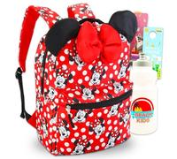 Minnie Mouse Backpack with Ears and Bow for Girls - 16” Minnie Mouse School Backpack Plus Water Bottle, Bookmark, More | Deluxe Bundle Minnie Mouse School Bag for Kids