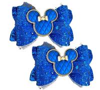 Minnie Mouse Blue Glitter Hair Bows, Clips, Grips Accessory Cute Girls Slides Mickey Embellishment 9.5cm x 6cm Handmade 2pcs