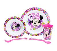 Minnie Mouse “Bold Florals” 5-Piece Kids Dinner Set - Plate, Bowl, Cup, and Cutlery - Durable, Fun, and Child-Friendly Tableware for Breakfast, Lunch, and Dinner