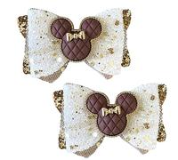 Minnie Mouse Chocolate Brown Glitter Hair Bows, Clips, Grips Accessory Cute Girls Slides Mickey Embellishment 9.5cm x 6cm Handmade 2pcs