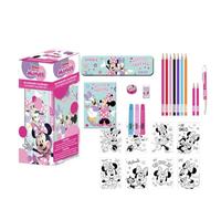 Minnie Mouse Coloured Stationery Set - Complete Pencil Case for Girls with Coloured Pencils, Markers and School Accessories Decorated with Minnie Mouse for Drawing, Painting and Learning, Minnie