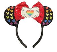 Minnie Mouse Ears Pride Rainbow Heart Hands Black Sequin Alice Headband With Big Red 5" Sequin Bow Fancy Dress Cosplay