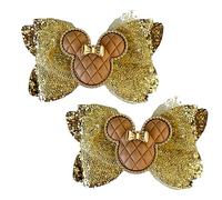 Minnie Mouse Gold Glitter Hair Bows, Clips, Grips Accessory Cute Girls Slides Mickey Embellishment 9.5cm x 6cm Handmade 2pcs
