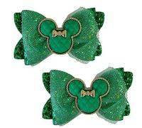 Minnie Mouse Green Glitter Hair Bows, Clips, Grips Accessory Cute Girls Slides Mickey Embellishment 9.5cm x 6cm Handmade 2pcs