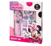 Minnie Mouse Hair & Jewellery Beauty Set for Girls - 11-Piece Kids Brush, Bracelet, Rings, Hair Clips & Elastics Gift Set in Presentation Box - Pretend Play Accessories for Children Age 3+