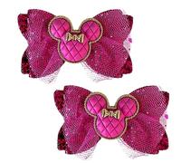 Minnie Mouse Hot Pink Glitter Hair Bows, Clips, Grips Accessory Cute Girls Slides Mickey Embellishment 9.5cm x 6cm Handmade 2pcs