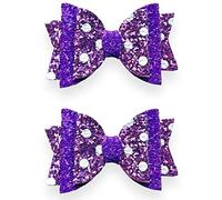 Minnie Mouse Inspired Hair Bows Clips Slides Grips Purple Mauve White Polka Dot 3.5" Inch Handmade Woman Girls Hairbows 2pcs