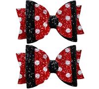 Minnie Mouse Inspired Hair Bows Clips Slides Grips Red Black White Polka Dot 3.5" Inch Handmade Woman Girls Hairbows 2pcs
