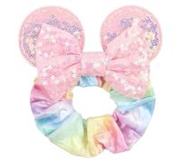 Minnie Mouse Inspired Hair Scrunchie with Ears and Bow - Hand Finished Disney Theme Hair Accessory (Pastel Rainbow)