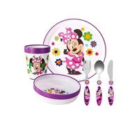 Minnie Mouse Kids 6 Piece Reusable Dinner Set - Cup, Bowl, Plate & Cutlery | Lightweight & Kid-Friendly Dinnerware Set Includes Knife, Fork & Spoon, Toddler Plastic Tableware Set | Easy to Hold Design