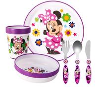 Minnie Mouse Kids 6 Piece Reusable Dinner Set - Plate/Bowl/Cup/Knife/Fork/Spoon - Childrens Dinnerware Tableware Cutlery Set