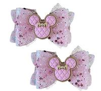 Minnie Mouse Light Pink Glitter Hair Bows, Clips, Grips Accessory Cute Girls Slides Mickey Embellishment 9.5cm x 6cm Handmade 2pcs