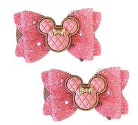 Minnie Mouse Peach Coral Glitter Hair Bows, Clips, Grips Accessory Cute Girls Slides Mickey Embellishment 9.5cm x 6cm Handmade 2pcs