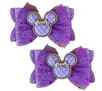 Minnie Mouse Purple Glitter Hair Bows, Clips, Grips Accessory Cute Girls Slides Mickey Embellishment 9.5cm x 6cm Handmade 2pcs